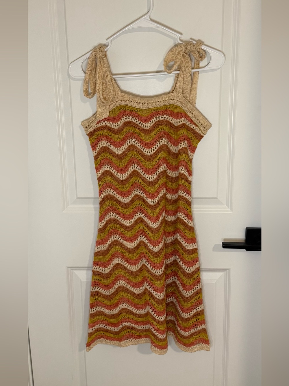 Women's Crochet Mini Dress with Tie Straps